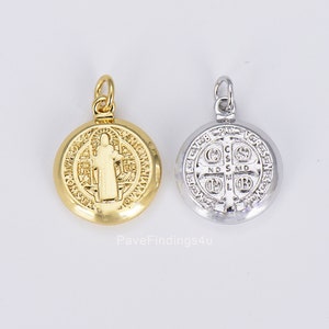 Fascino di San Benedetto con micro pavimentazioni in oro 14K CZ, braccialetto di San Benedetto, ciondoli cristiani, collana di San Benedetto, 14x3mm, CP630