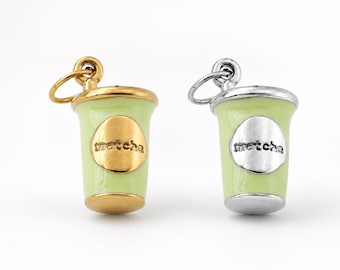 Matcha Cup Charm, Green Tea Drink Charm, Coffee Cup Pendant, Enamel Beverage Charm, Jewelry Making Supply, Necklace Bracelet Charm, CP2305