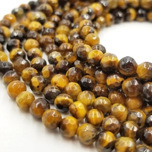Natural Yellow Tiger Eye, Tiger&#39;s Eye Faceted Loose 4mm Gemstone Stone Beads PRP005