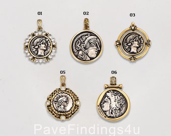 Alexander the Great charm ,Unique Ancient Greek Coin Symbol Double Sided Sculpture Medallion Charm Pendant Antique Gold or Silver, CP1842