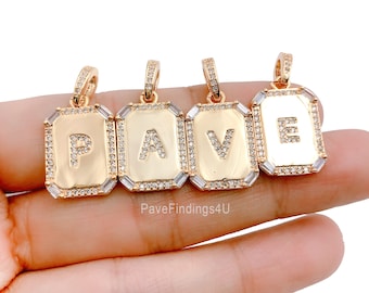 Gold Initial Tag Letter Charm, CZ Cubic A-Z Alphabet Letter Drop Charm Pendant Personalized Charm, Gold Filled Over Brass, CP1257