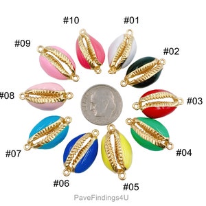 Enamel Cowrie Shell Connector, 18K Gold, Cowrie Shell Charm, Shell Pendant, Connector Charms, 22x12mm, CN253