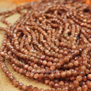 Natural Goldstone Gold Sandstone Faceted Rondelle Beads. Full 15.5 Inch strand 2mm,3mm, 4mm Gemstone Beads For Jewelry PRP520