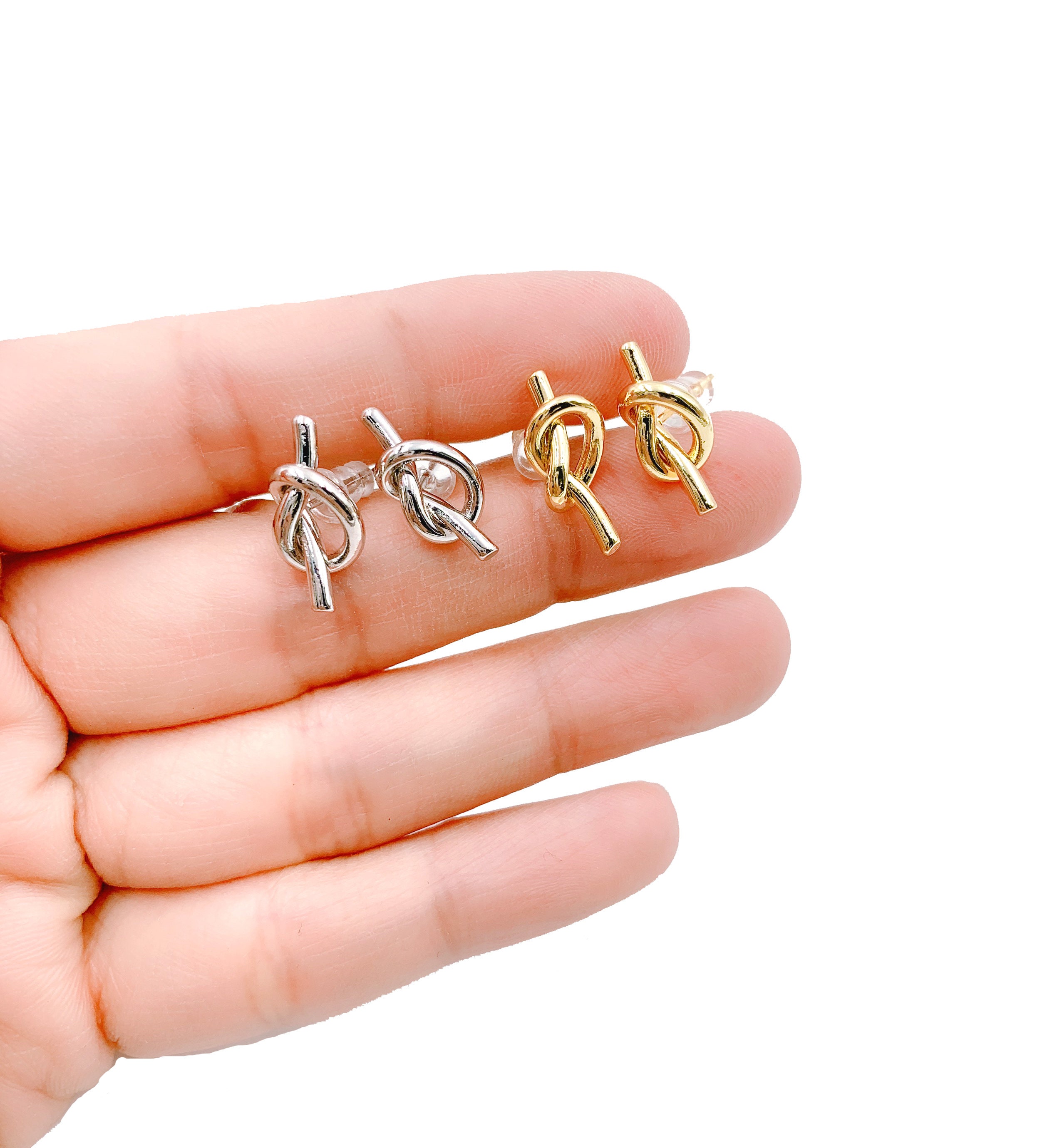 18K Gold Love Knot Earrings, Gold Infinity Knot Studs, Gold