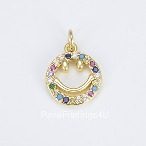 Micro Pave Charm Smile coin Mini Happy Smile pendant Gold Smiley Face 18K Gold Emoji Charm Bracelet Earring Necklace Component CP1247