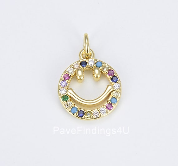 Micro Pave Charm Smile Coin Mini Happy Smile Pendant Gold