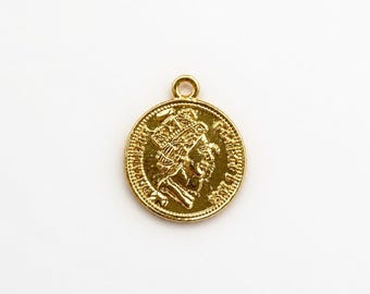 Queen Elizabeth Coin Charm, 14K Gold Coin Charm, Medallion Coin, Queen Charm, Coin Necklace Queen Elizabeth II, 28x19mm, CP808