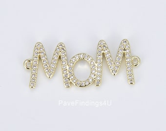 Mom Charm Connector in 18K Gold , Mother Charm, Mothers Day Gift, Mom Charm for Bracelet Necklace Component DIY Jewelry Supply, CN388