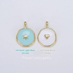 Delicato ciondolo a forma di cuore e stella polare in smalto dorato, medaglione a forma di cuore/stella polare in ottone riempito d'oro azzurro/bianco, CP-Batch-25