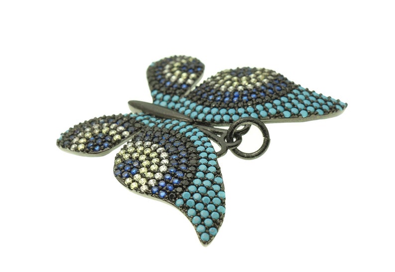Micro Pave CZ Butterfly Pendant,Cubic Zirconia Turquoise CZ BUTTERFLY Charm 32x33mm |CP149 Cz Insect Animal Charm,12pcs