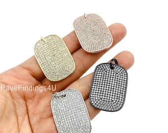36mm Large Dog Tag Pendant, 18K Gold Micro Pave Cz Dog Tag Pendant, Gold/Rose Gold/White gold/Black Dog Tag Necklace, 36X25MM, CP256