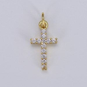 Ciondolo elegante di lusso a forma di croce in cristallo trasparente in oro 18 carati per la creazione di gioielli, orecchini e collane, 17 x 9 mm, CP434