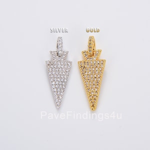 C Z ARROWHEAD charm, Micro Pave Cz Arrowhead Charm, 18K Gold CZ Pave Spike Charm, Arrowhead Pendant Bracelet necklace, 24x11mm, CP002