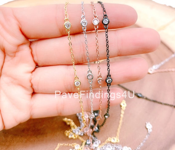 14K Gold Chain Round CZ Chain by Foot 