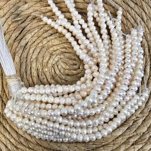 White Round Freshwater Pearls, Large Hole Beads 8-9mm Fresh Water Pearl Beads for Jewelry Making 7.5&quot; Strand  FWP037