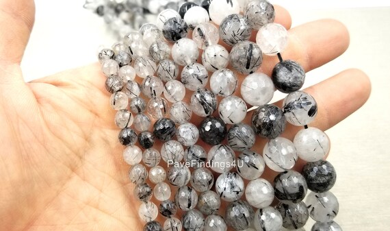 Natural AAA Grade Black Rutilated Quartz Round Beads For Jewelry Making 15" YB 