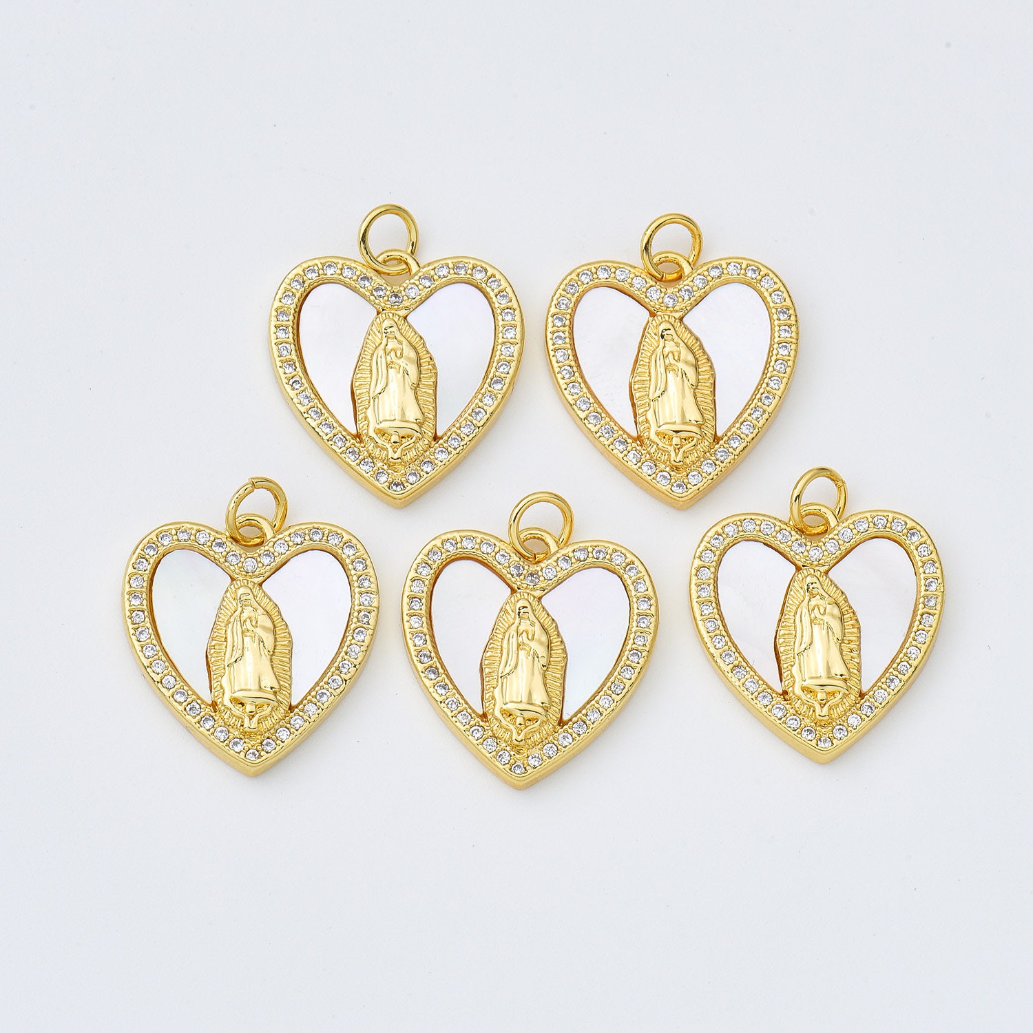 Virgin Mary Shell Gold Filled Blessed Virgin Mary Shell Pearl Heart Charm, Lady of ...