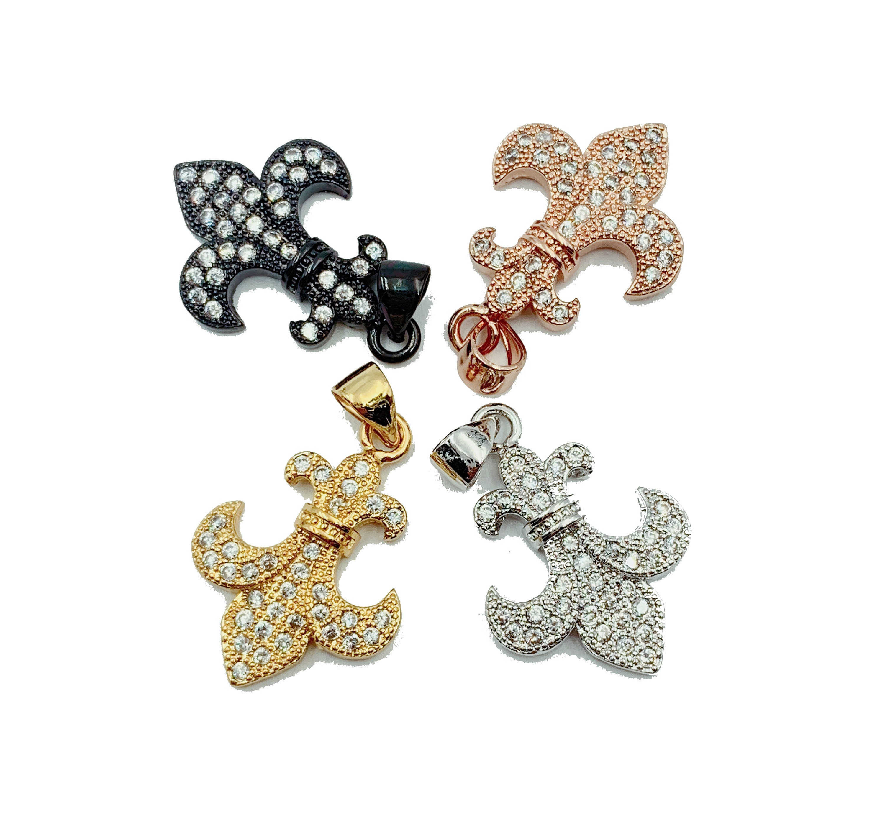18K Gold Filled Fleur De Lis CZ Micro Pave Charm, Fleur De Lis