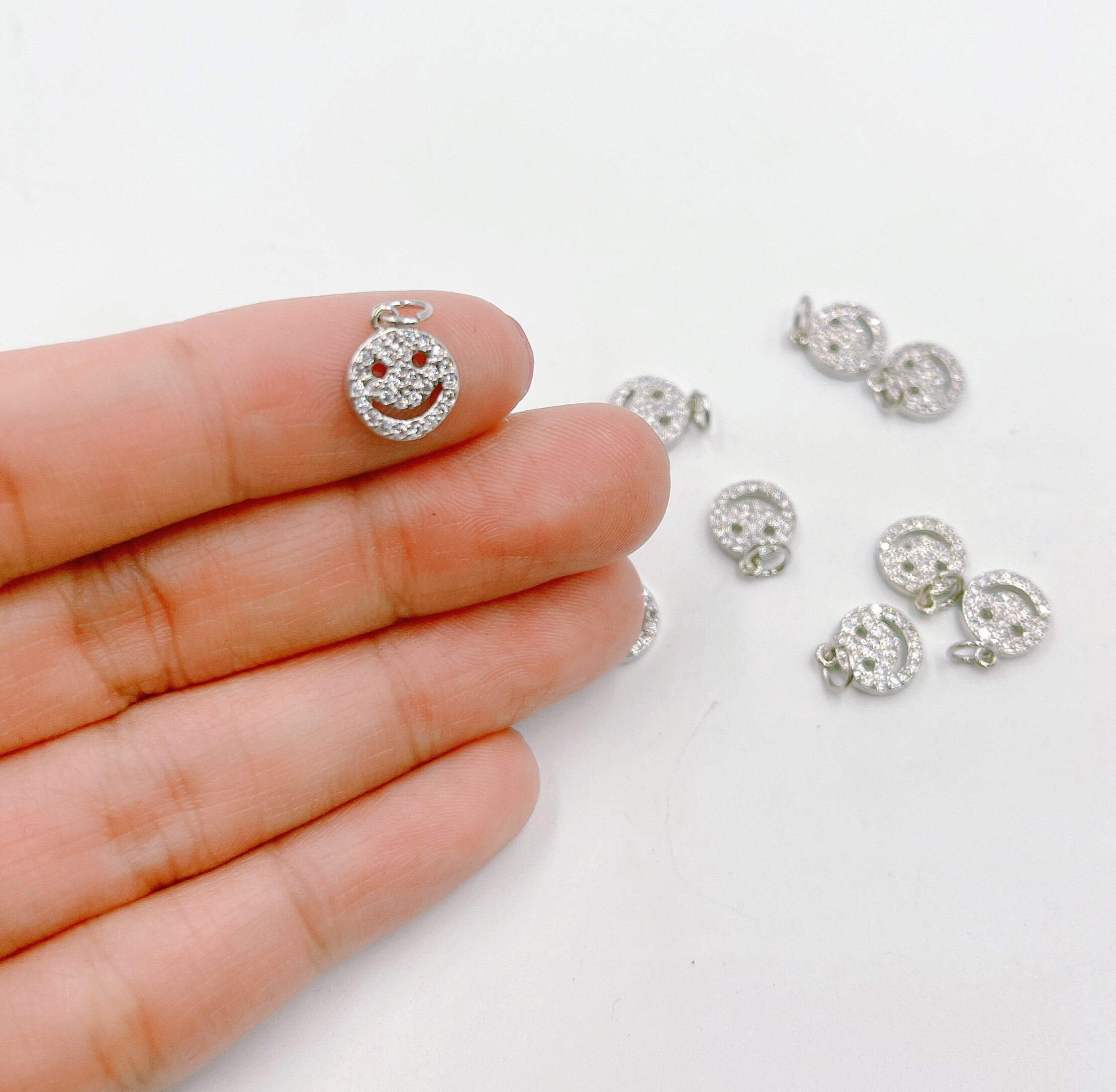 14K White Gold Micro Pave Charm Dainty 