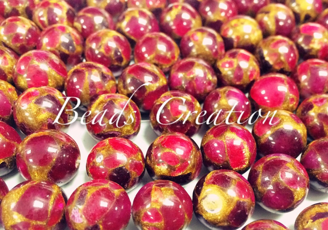 Red Ruby in Quartz With Pyrite Gold Vein Beads Mosaic Quartz Jasper ...