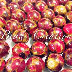 Red Ruby in Quartz with Pyrite Gold Vein Beads Mosaic Quartz Jasper Gemstone bead, Round Bead for jewelry making supplies, Gift Full Strand