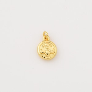 Ciondolo a forma di giglio riempito d'oro, pendente rotondo con simbolo classico per collana e bracciale, delicato gioiello di ispirazione francese, regalo per lei, CP2266