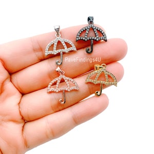 Gold CZ Umbrella Charm Pendant, Micro Pave Umbrella Charm Necklace, Umbrella Necklace Beach Charm DIY Charm Bracelet Personalized Gift CP094
