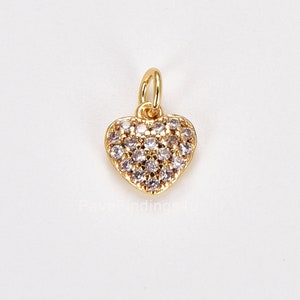 Dainty 18K Gold Heart Charm, CZ Micro Pave Heart Charm for Necklace Bracelet Earring Charm Component Supply, 7x11mm, CP1443