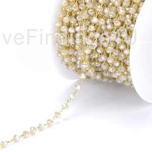 White Rondelle Faceted Beaded Chain 14K Gold , Beaded Chain, Bulk Chain, Wholesale ,3mm, CH025