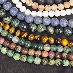 Natural Mixed Stone Bead, 4-8mm Round Bead Natural Mixed Light Color, Dark Color, Matte, Shiny, Faceted Gemstone Bead 15.5” Strand, MGEMS01