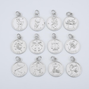 Zodiac Constellation Charms Pendant, White Gold Silver CZ Micro Pave Zodiac Symbol Charms, Horoscope Charm, Astrological Zodiac Signs, CP825