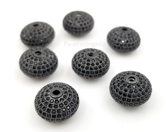 Black CZ Rondelle Spacer Bead, Black CZ Pave Bead, Spacer Beads, Rondelle Beads, Cubic Zirconia, 13x7mm, BD941