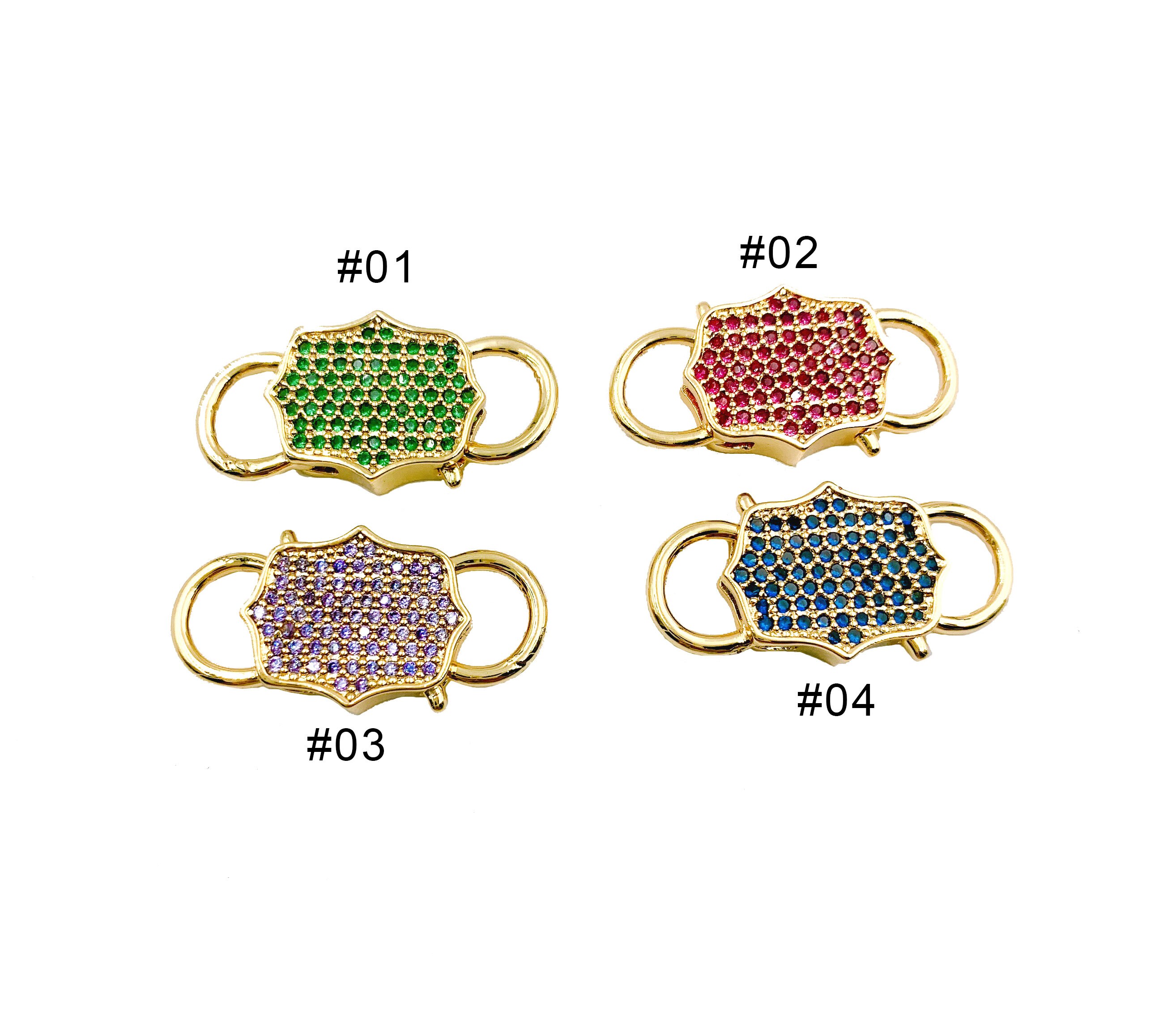 Interlocking Clasp Colored CZ Micro Pave, Double Lock Clasp