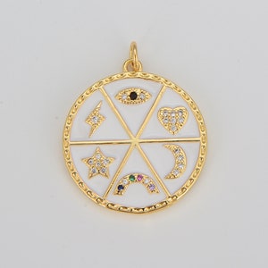 Ciondolo in oro 24K oro celeste micro pavé di zirconi galassia, gioielli galassia, gioielli celesti, pendente con fascino in oro 26x24mm, CP-Batch-44