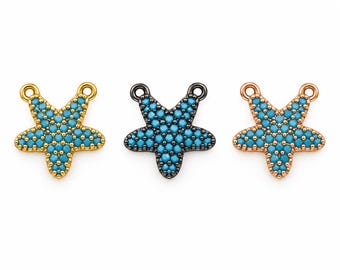 Gold Filled Starfish Connector, Blue Crystal Starfish Link Charm for Bracelet Necklace DIY Jewelry Making Supplies, Ocean Jewelry, CN527