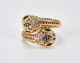 18K Gold Green CZ Eye Snake ring, Serpent ring, dainty ring, spiral snake ring, gold ring, snake gold ring, CZ Micro Pave Ring, RG006