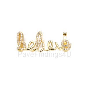 Believe Bead CZ Micro Pave, Believe Charm, Word Charm, Bracelet Beads, Slider Beads, Bracelet Charm, Cubic Zirconia, 36x14mm, BD868