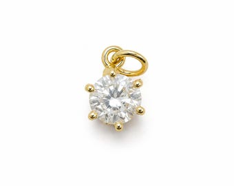 Gold Filled Sunburst CZ Pendant Charm, 8mm Round Crystal Connector, Sparkling Cubic Zirconia Jewelry Finding for Necklace Making, CP1163