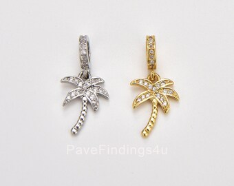 24K Gold CZ Micro Pave Palm Tree Pendant, Palm Tree Charm Pendant,  Palm Tree Charm, Palm Tree Pendant, Cubic Zirconia, 22x11mm, CP047A