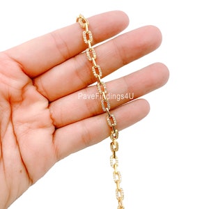 22k Gold  Cubic Zirconia Paperclip Chain by Yard, Gold Oval Link Chain by Foot, Wholesale bulk , Thickness 1.5mm, 7x5mm, CH098