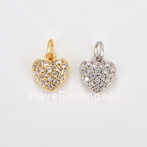 Gold Heart Charm Pendant, CZ Micro Pave Heart Charm for Necklace Bracelet Earring Charm Component Supply, Gifts for Her, 7x11mm, CP1443