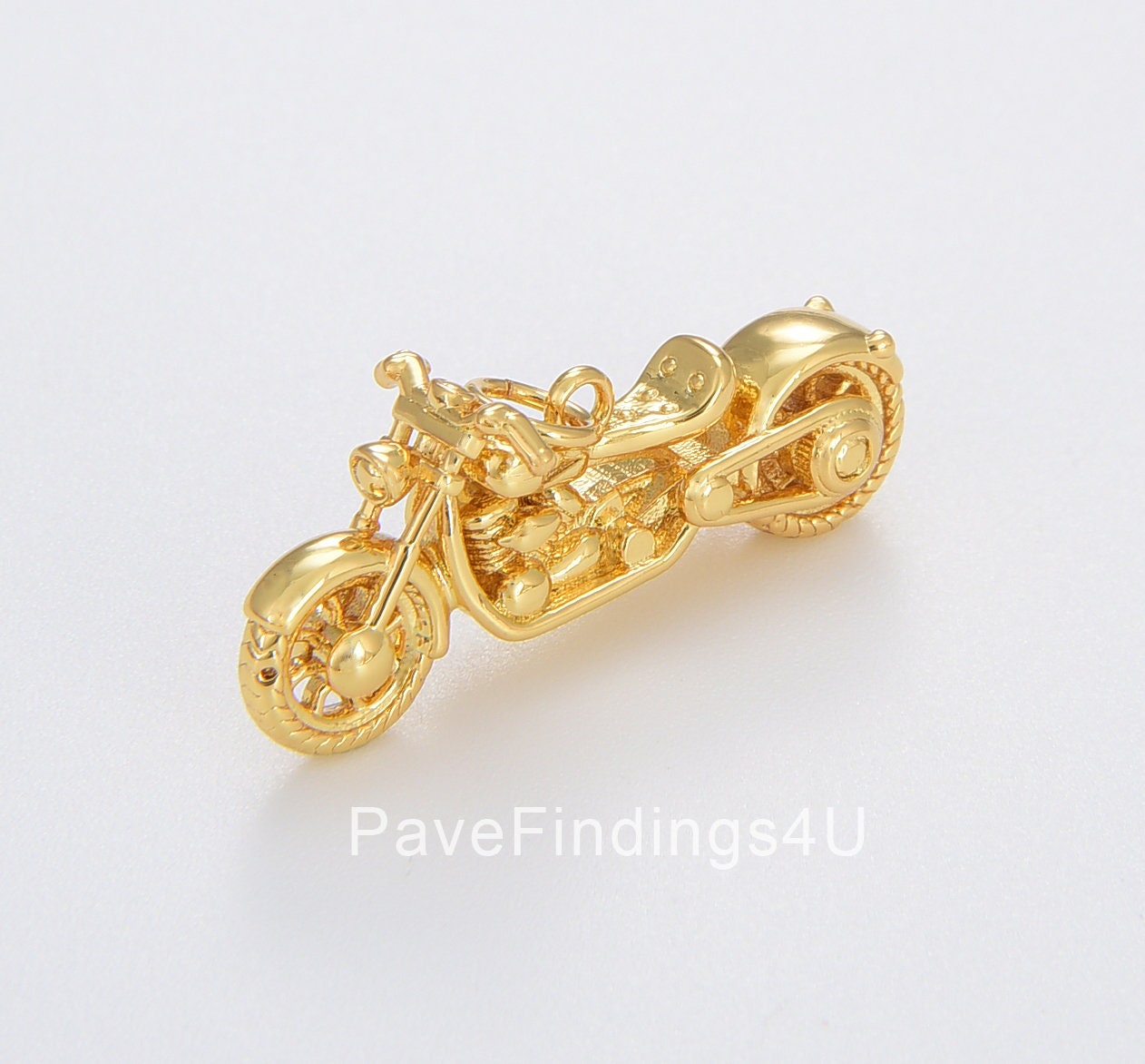 ヴィンテージ 自転車チャーム K14 ゴールド Gold Filled Motorcycle Charm, Gold Harley Davidson Bike, 3D