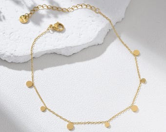 Gold Filled Disc Charm Anklet, Adjustable Minimalist Foot Chain Jewelry for Women, Dainty Everyday Layering Anklet Gift for Her, AL029