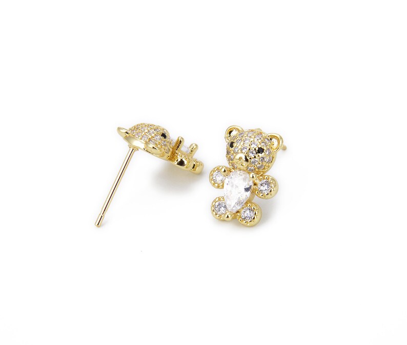 18K Gold Teddy Bear Stud Earrings CZ Teddy Bear Earrings | Etsy