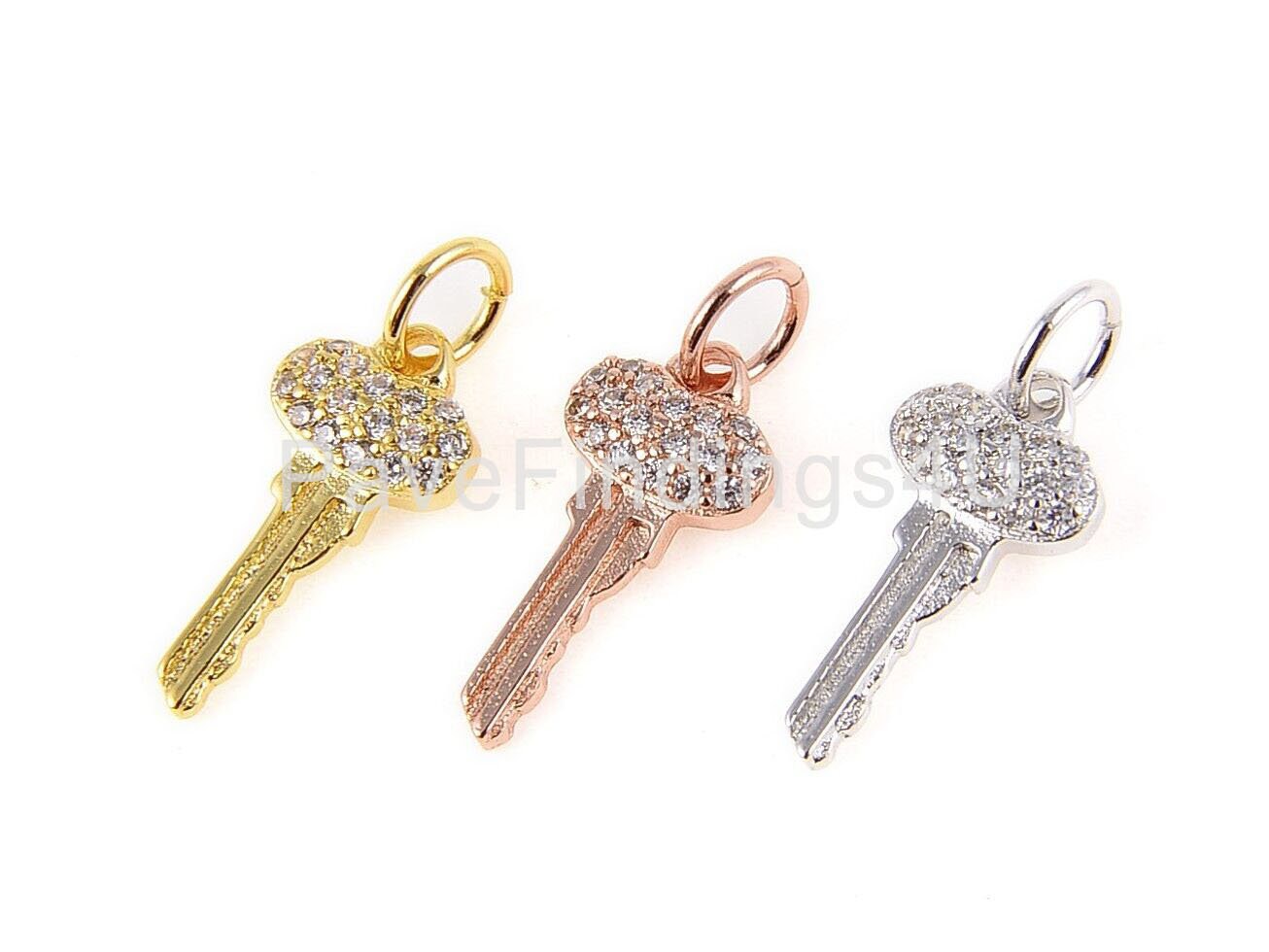 18K Gold CZ Pave Gold Key Necklace 