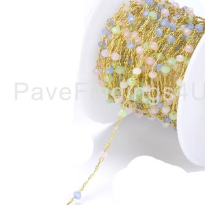 Morganite Crystal Beaded Chain, Rosary Chain wire wrapped Chain, Rondelle Faceted Beaded Chain 14K Gold , 3mm, CH033