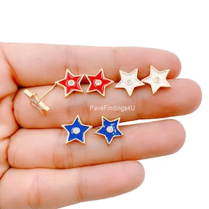 Enamel Star Earrings, Gold Filled Over Brass CZ Micro Pave Star Earrings Tiny Star Studs Minimal Post Earrings Star Earrings 12mm, ER143