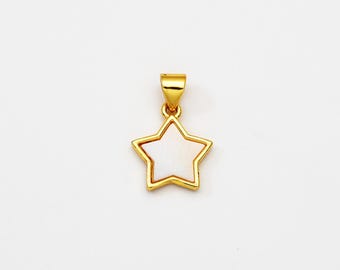Mother of Pearl Star Charm, Gold Filled Shell Pearl Star Pendant for Necklace Bracelet Jewelry Making Supply, 19x12mm, CP2068
