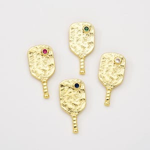 Gold Filled Pickleball Paddle Charm for DIY Jewelry, Sports Pendant with CZ for Necklace Bracelet Making, Gift for Pickleball Player, CP2060