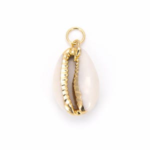 Gold Cowrie Shell Pendant , Beach Jewelry Charm, Natural Seashell Drop, Boho Coastal Necklace Making Supply, enamel shell pendant,Gift CP778